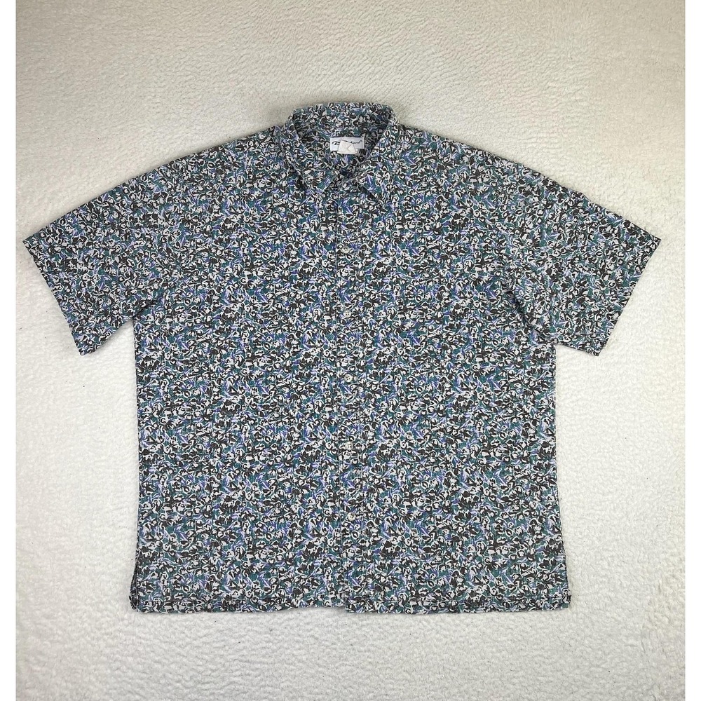 Tori Richard Mens XL Green Floral Cotton Short Sleeve Button Up Tropical Shirt
